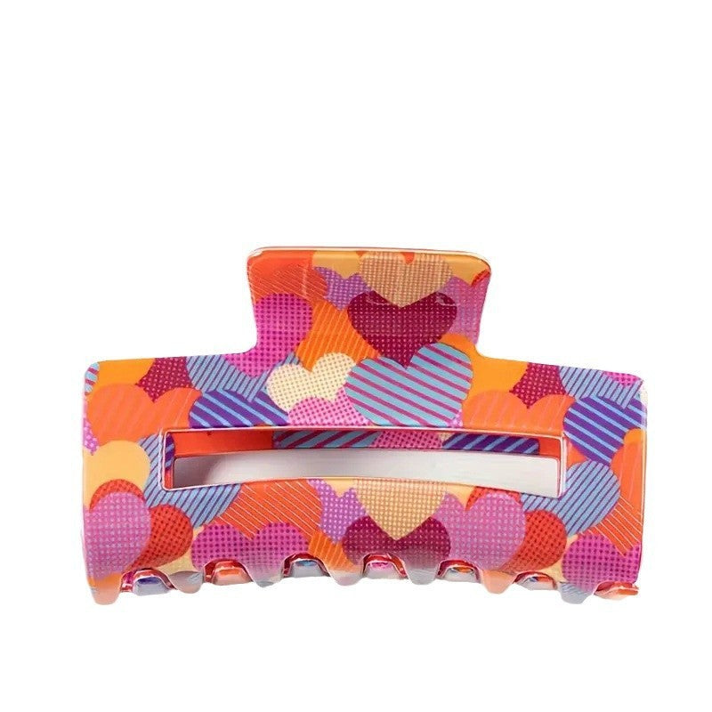 Wholesale Hair Accessories New pink Heart-shaped Printed Clip Women's Valentine's Day Sweet Paytail Hairpin Hair Shark Clip